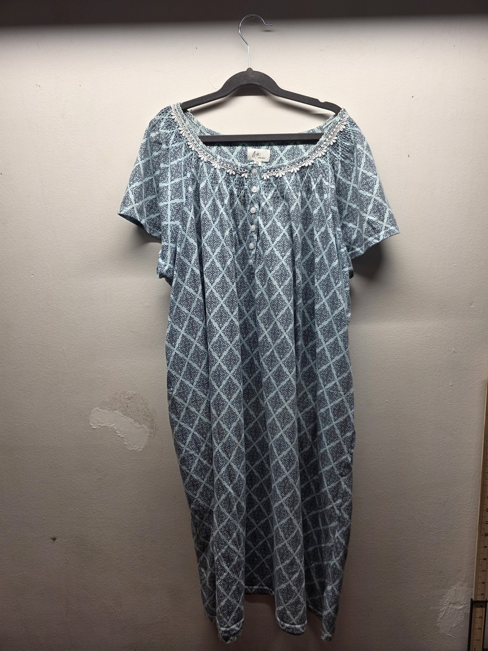 Aria Blue Patterned Nightgown with Lace Trim